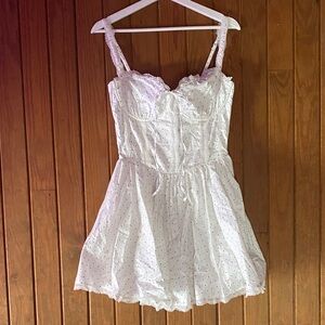 White Corset Mini Dress with Black Dots